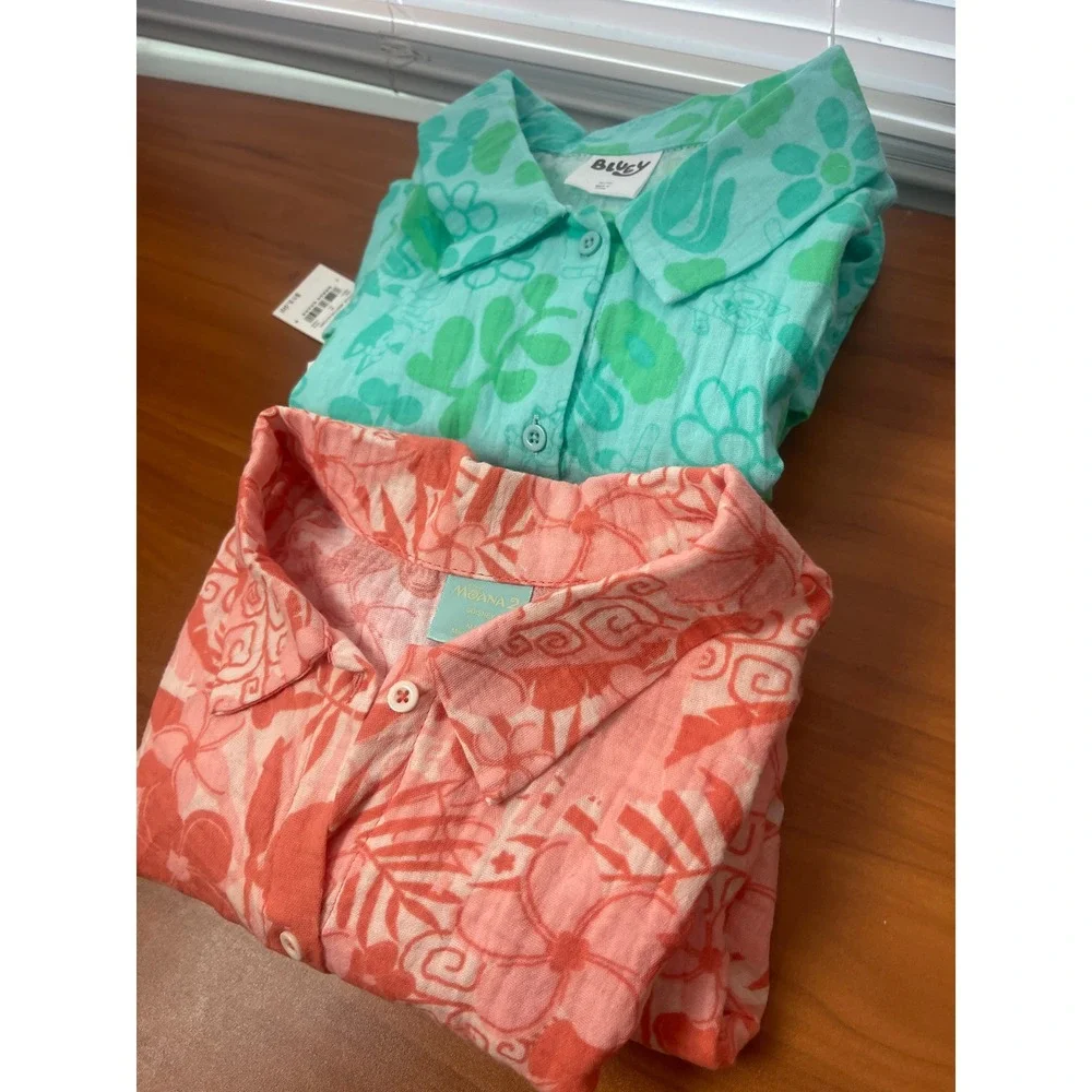 2-Sets Bluey and Moana Girls Cotton Gauze Shirt & Shorts Sets Cotton XL Size 14